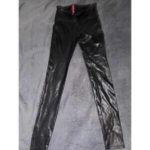 SPANX Faux Leather Moto Leggings Curve Fit Stretch Shape wear Pants Black Sz S/P